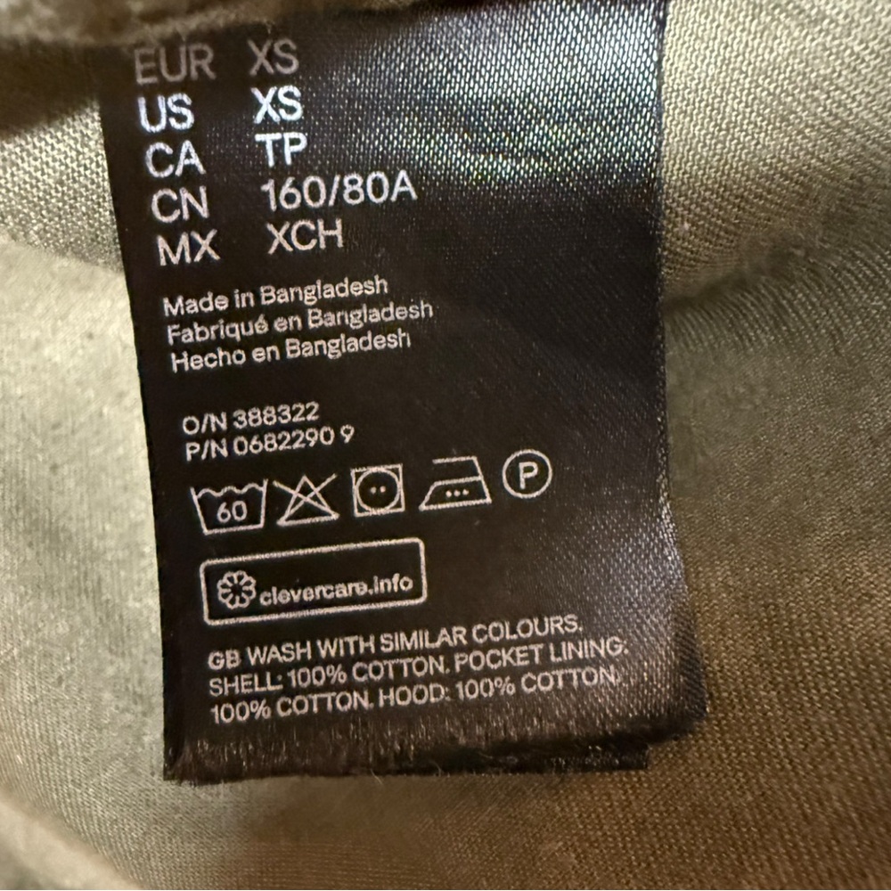H&M Divided Olive Green Utility Parka Jacket with Hood, Size XS - Picture 6 of 7